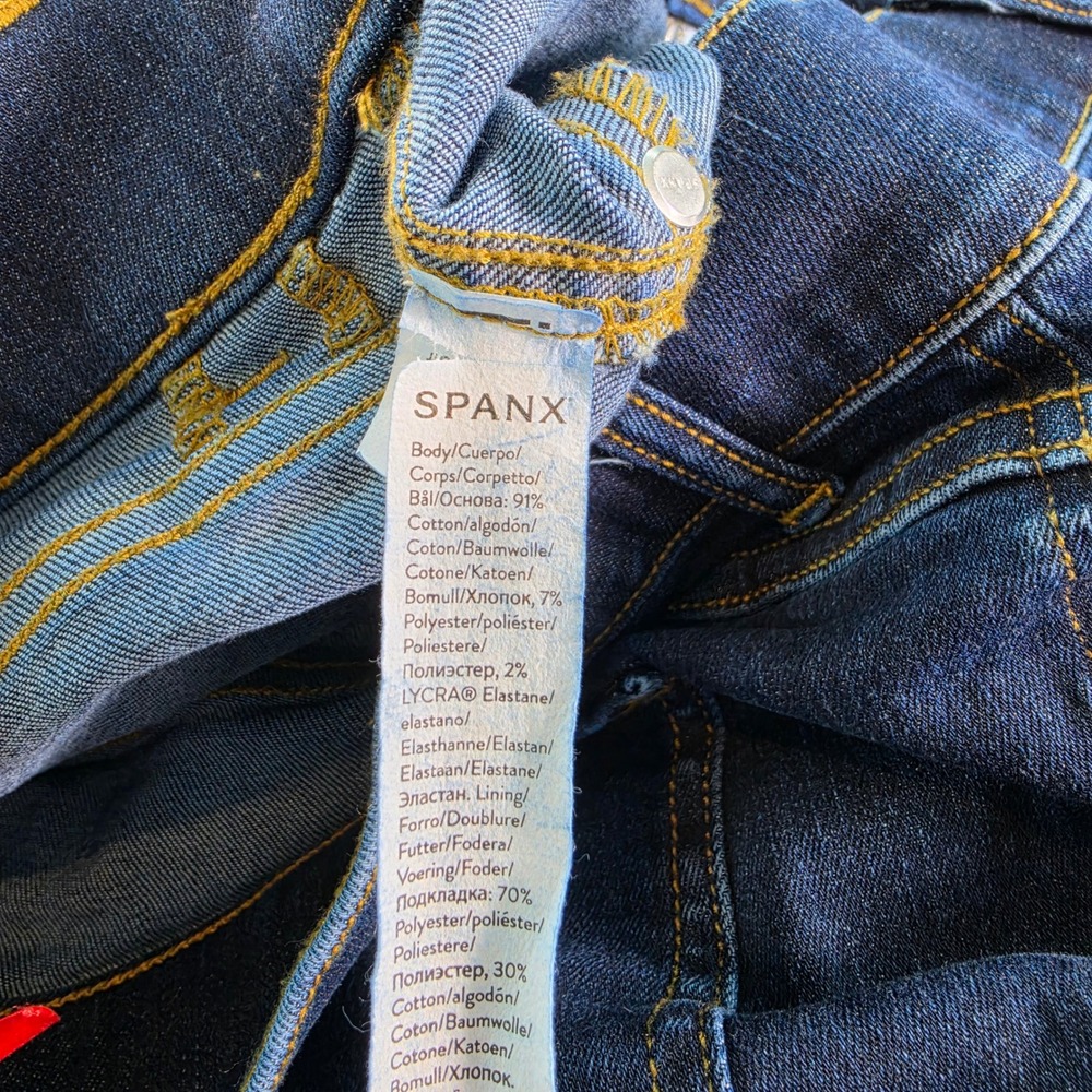 Spanx Flare Jeans Womens Large Dark Wash Indigo Blue Stretch Pull On Denim - Picture 7 of 7